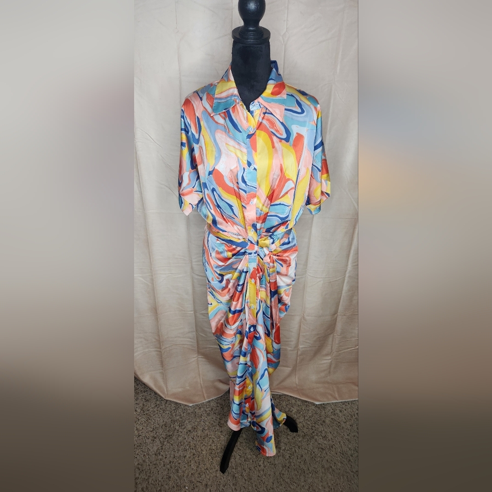 Fashion Nova Multicolor Swirl Midi Dress
